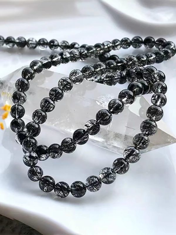 Natural black hair crystal multi-loop bracelet-139