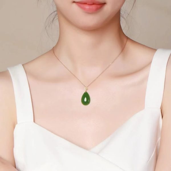 18k gold jasper water drop jade pendant-217 - Image 4