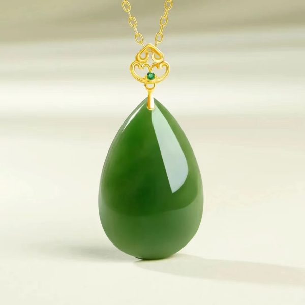 18k gold jasper water drop jade pendant-217