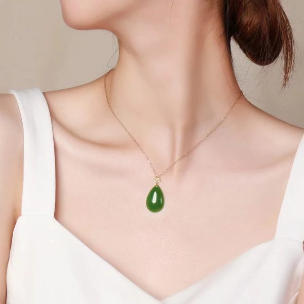 18k gold jasper water drop jade pendant-217 - Image 3