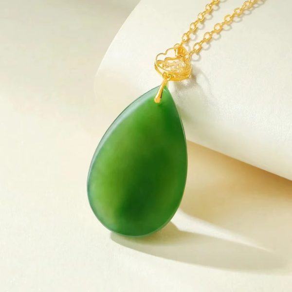 18k gold jasper water drop jade pendant-217 - Image 2